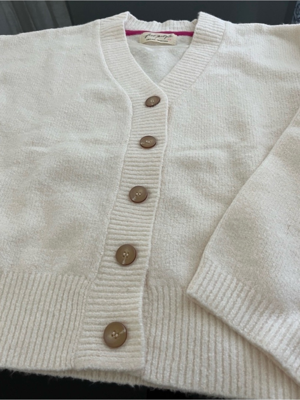 NWT! Free People Ivory Button-Front V‑Neck Cardigan - Picture 6 of 8